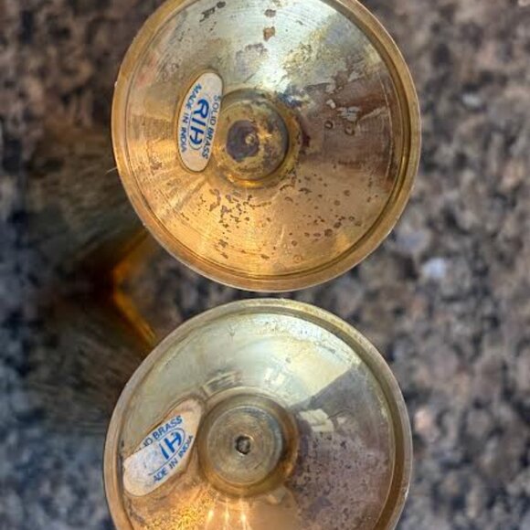 Set of 2 Vintage Brass Champagne Flutes, Metal Glassware Ribbed Gold Goblets - Picture 4 of 10